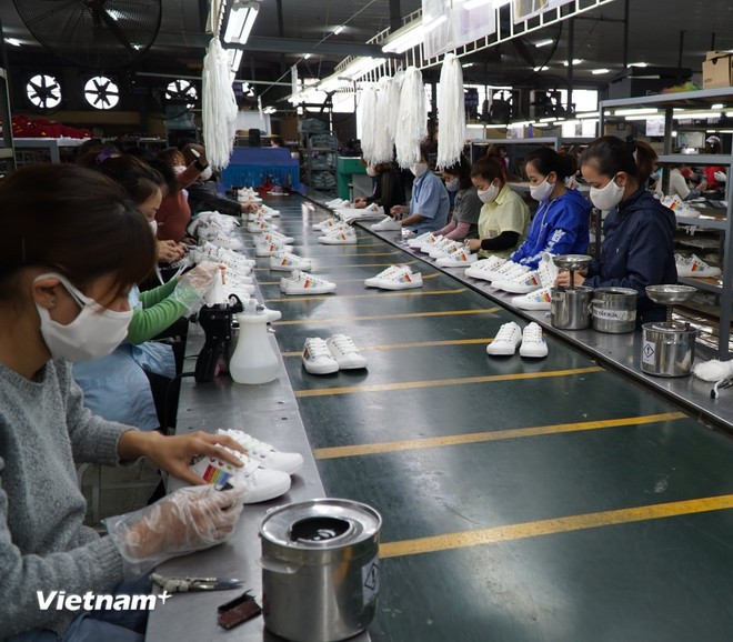 Les entreprises du secteur du cuir et de la chaussure investissent dans la technologie pour promouvoir les exportations. Photo. VietnamPlus dagiay1.jpg
