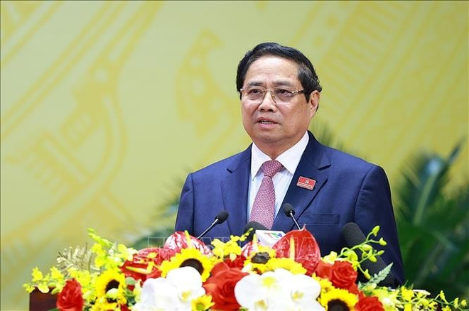 Le Premier ministre Pham Minh Chinh s'exprime lors du Congrès. Photo: VNA tt3-151025.jpg