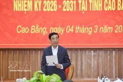 Le général Phan Van Giang effectue une mission de supervision et d’inspection des préparatifs des élections législatives à Cao Bang (Nord). Photo : VNA