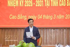 Le général Phan Van Giang effectue une mission de supervision et d’inspection des préparatifs des élections législatives à Cao Bang (Nord). Photo : VNA