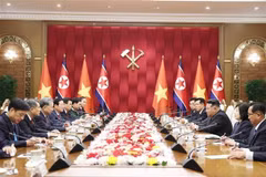Entretien à Pyongyang entre le secrétaire général du Parti communiste du Vietnam, To Lam et le secrétaire général du Parti du travail de Corée et président de la Commission des affaires d’État de la RPDC, Kim Jong Un. Photo : VNA