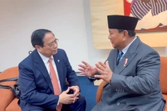 Le Premier ministre vietnamien Pham Minh Chinh (gauche) rencontre le président indonésien Prabowo Subianto à Rio de Janeiro. Photo : VGP