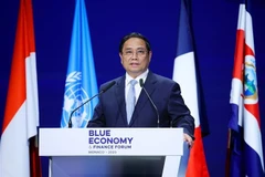 Le Premier ministre Pham Minh Chinh prononce un discours important lors de la séance plénière sur la gouvernance et le financement durables des océans. Photo : VNA