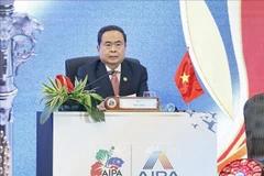 Le président de l’Assemblée nationale Tran Thanh Man prend la parole à la première séance plénière de la 46e Assemblée générale de l’Association interparlementaire de l’ASEAN (AIPA-46). Photo : VNA
