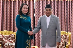 La vice-présidente Vo Thi Anh Xuan et le président népalais Ram Chandra Poudel. Photo : VNA