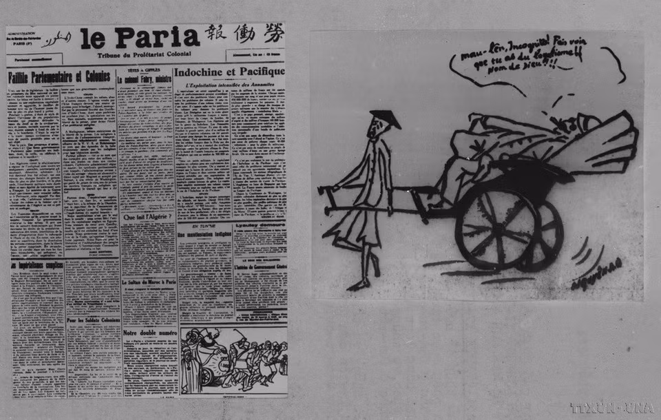 S'engageant dans la lutte révolutionnaire, le futur Président Hô Chi Minh établit des contacts avec des figures marquantes des milieux politiques, sociaux et culturels. Il fonda "L’association des patriotes vietnamiens" et adhéra au Parti Socialiste Français, alors Parti de la classe ouvrière. Le 1er avril 1922, au cœur de Paris, vit la parution du Paria, un journal en français dont il assurait la direction et la rédaction en chef. Sous le pseudonyme de Nguyên Ai Quôc, il y publia une trentaine d'articles de genres journalistiques variés. Photo: VNA