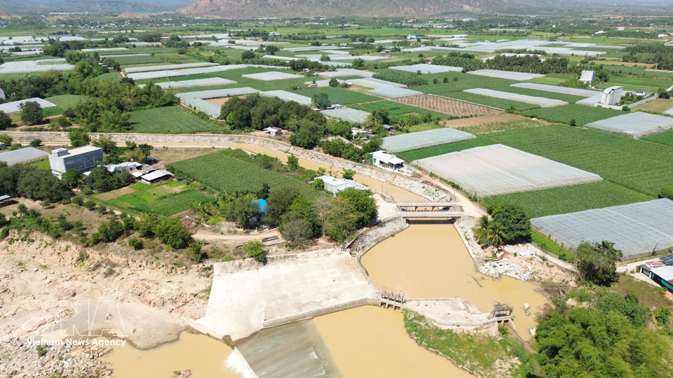 Le réseau de canaux dérivés du barrage de Nha Trinh se déploie de part et d’autre de la rivière, avant de se ramifier pour alimenter de vastes surfaces agricoles. Photo : VNA