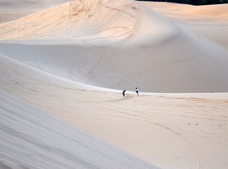 Les visiteurs peuvent facilement louer des planches pour faire du sandboard, ce qui constitue l'une des expériences mémorables du site. Photo : VNA