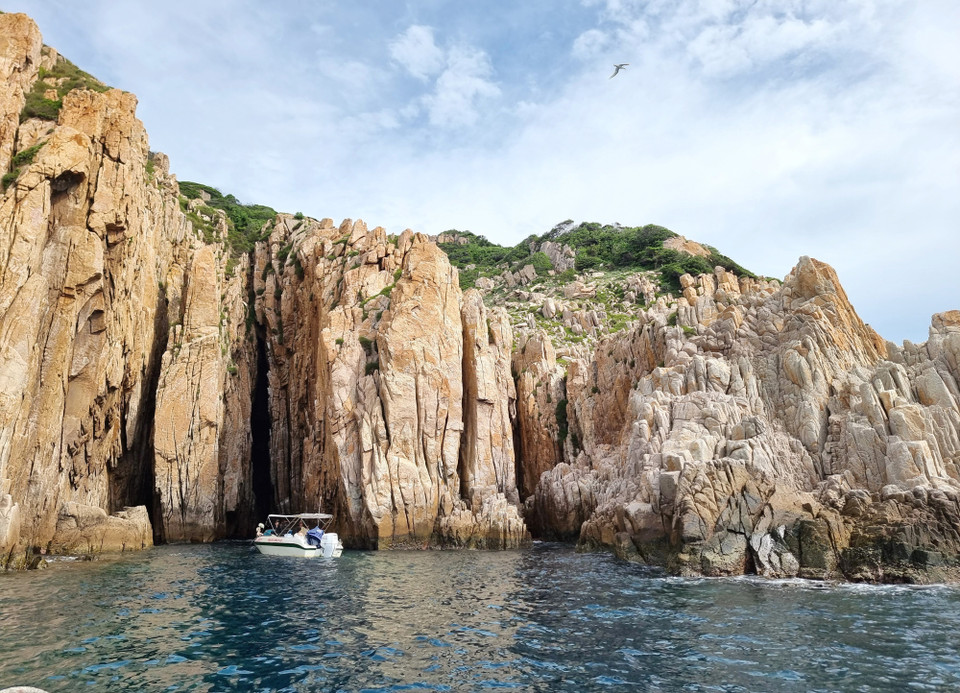 Des rochers géants émergent à pic de la mer, le plus beau étant Da Vach qui émerge de façon somptueuse et est l’un des plus beaux paysages de la baie. Photo : VNA