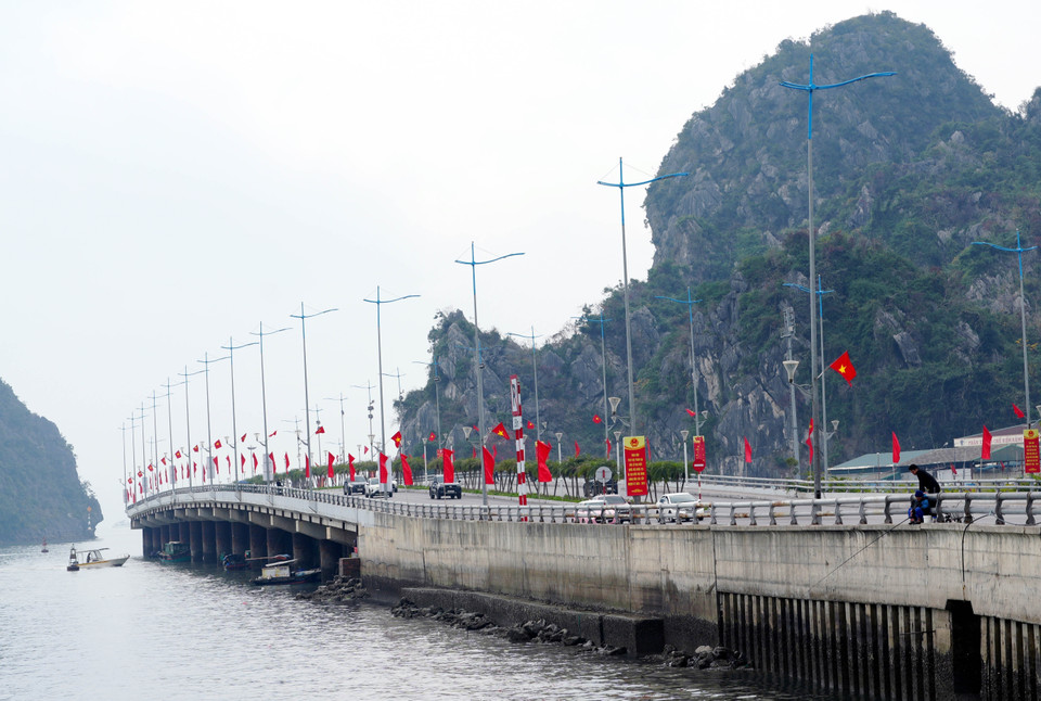 Les rues de Quang Ninh sont abondamment décorées de drapeaux et de fleurs aux couleurs vives.