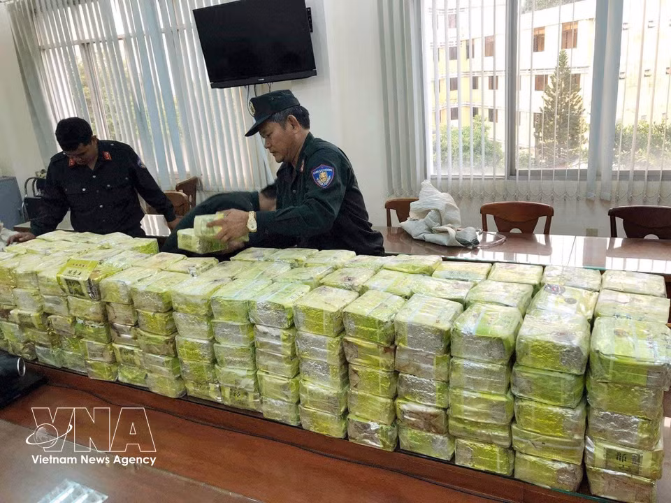 Le 20 mars 2019, à Hô Chi Minh-Ville, le ministère de la Sécurité publique, en coordination avec les gardes-frontières et la Direction générale des douanes, a arrêté 11 personnes et saisi 300 kg de méthamphétamine de synthèse (crystal meth), dans le cadre d’un réseau de trafic de drogue impliquant des ressortissants chinois et lao en collaboration avec des Vietnamiens. Il s’agit de la plus importante saisie de drogue jamais réalisée au Vietnam. Photo : VNA