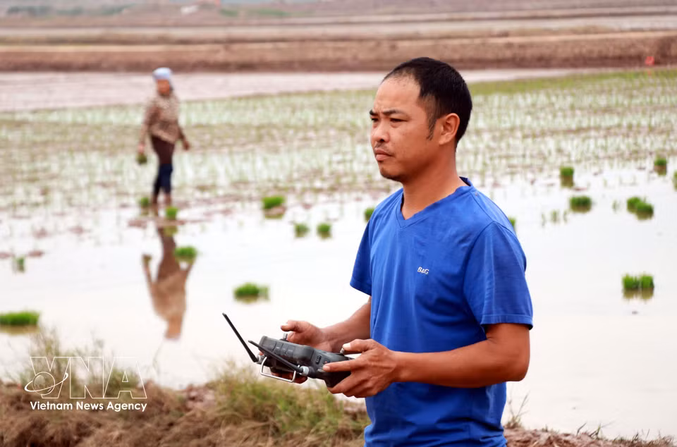 Luong Van Truong guidant son drone. Photo : VNA