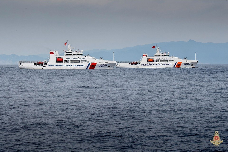 Une flottille des garde-côtes participe au défilé maritime. Photo : Marine populaire du Vietnam/VNA