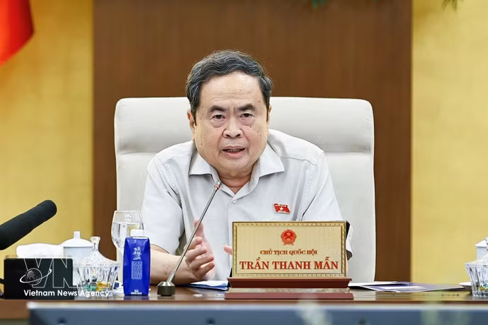 Le président de l'Assemblée nationale, Tran Thanh Man, s'exprime lors de la session. Photo: VNA