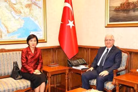 Mme Đang Thi Thu Ha et le ministre turc de la Défense, Yasar Guler. Photo : vtcnews.vn