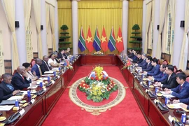 Entretien entre le président de la République d’Afrique du Sud, Matamela Cyril Ramaphosa, et le président Luong Cuong. Photo : VNA