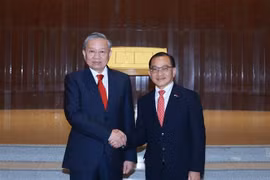 Le président du Parlement singapourien, Seah Kian Peng rencontre à Singapour le secrétaire général du Comité central du Parti communiste du Vietnam To Lam (gauche). Photo : VNA