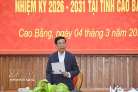 Le général Phan Van Giang effectue une mission de supervision et d’inspection des préparatifs des élections législatives à Cao Bang (Nord). Photo : VNA