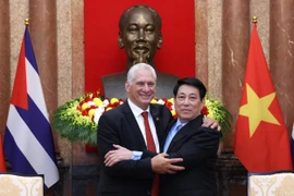 Le président vietnamien Luong Cuong (droite) et le premier secrétaire du Parti communiste et président cubain Miguel Díaz-Canel Bermúdez à Hanoï. Photo : VNA