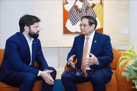 Le Premier ministre Pham Minh Chinh (droite) rencontre e président chilien Gabriel Boric Font, à Rio de Janeiro. Photo : VNA