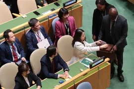 La vice-ministre des Affaires étrangères, Nguyen Minh Hang, effectue des votes. Photo : VNA