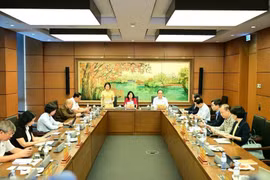 Des députés discutent en groupe. Photo : VNA