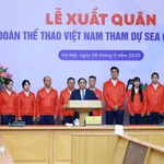 Le Premier ministre Pham Minh Chinh s'exprime lors de la cérémonie de départ de la délégation sportive vietnamienne. Photo: VNA