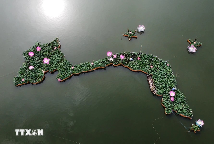 Carte du Vietnam formée à partir de 5.000 pots de lotus à Dong Thap