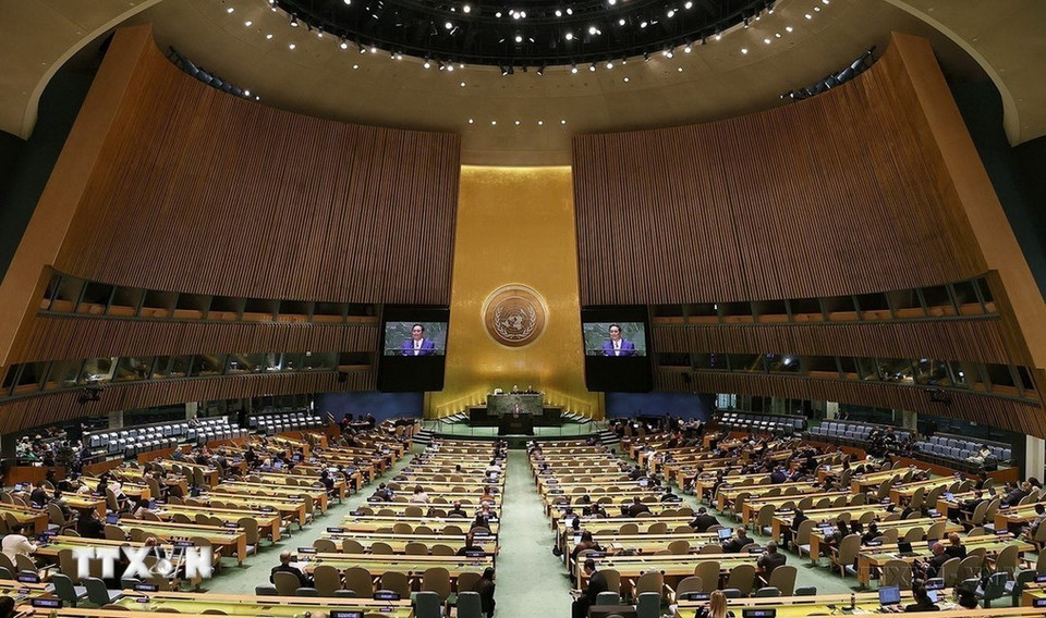Le Premier ministre Pham Minh Chinh a pris la parole lors du débat général de haut niveau de la 78e session de l'Assemblée générale des Nations Unies (New York, 20 septembre 2023). Photo : VNA
