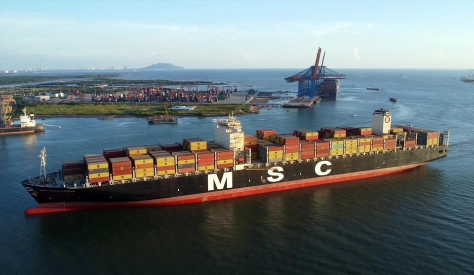 Des navires de MSC, un leader mondial du transport de conteneurs, font régulièrement escale au port de Cai Mep-Thi Vai, dans la province de Bà Ria-Vung Tàu (Sud). Photo : VNA