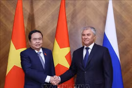 Le président de la Douma d'État russe, Viatcheslav Victorovitch Volodine (droite), et le président de l'Assemblée nationale vietnamienne, Tran Thanh Man. Photo: VNA