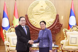 Le président de l'Assemblée nationale du Vietnam, Tran Thanh Man, et la vice-présidente lao, Pany Yathotou, également ancienne présidente de l'Assemblée nationale lao. Photo: VNA