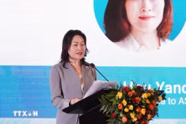 L'ambassadrice de Chine auprès de l'ASEAN, Hou Yanqi, s'exprime lors de l'événement (Photo : VNA)
