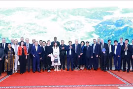 Le Premier ministre vietnamien Pham Minh Chinh et des experts et des scientifiques étrangers venus au Vietnam pour recevoir le Prix VinFuture 2024. Phôt . VNA
