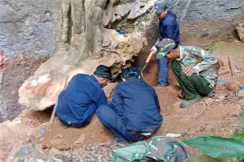 L'équipe de recherche de Nghe An découvre les restes de soldats volontaires et d'experts vietnamiens dans la province laotienne de Xiangkhouang. Photo : VNA