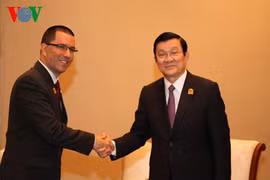 Le président vietnamien Truong Tan Sang rencontre le vice-président vénézuélien Jorge Arreaza. Photo: VOV