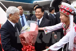 Le Secrétaire général du Parti communiste du Vietnam, Nguyen Phu Trong, est bien accueilli dans la province du Yunnan. (Source : VNA)