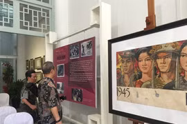 Un coin de l'exposition "Peintre Lê Lam - un cœur pour le Sud", le 24 avril au musée des Beaux-Arts de Hô Chi Minh-Ville. Photo : VNA