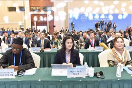 La directrice générale adjointe de l’Agence vietnamienne d’information (VNA), Nguyên Thi Su (centre) au 6e Sommet mondial des médias (WMS), à Urumqi, la capitale de la région autonome ouïgoure du Xinjiang, en Chine. Photo : VNA