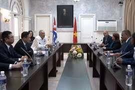 Le vice-président de la Cour populaire suprême Nguyên Van Tiên (à droite) s’entretient avec le président de la Cour populaire suprême de Cuba, Rubén Remigio Ferro. Photo: VNA