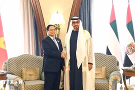 Le Premier ministre Pham Minh Chinh (à gauche) rencontre le président émirati Mohammed bin Zayed Al Nahyan lors de sa visite pour assister au sommet ASEAN-Conseil de coopération du Golfe (CCG) en Arabie saoudite le 20 octobre 2023. Photo : VNA