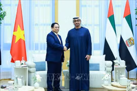 Le Premier ministre Pham Minh Chinh (à gauche) serre la main du président des Émirats arabes unis Mohamed bin Zayed Al Nahyan. Photo : VNA