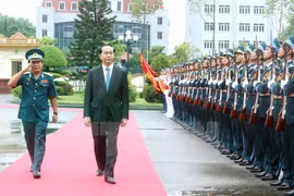 Le président Tran Dai Quang rend visite à l'armée de l'air et de défense antiaérienne