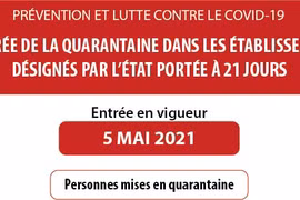 La durée de la quarantaine dans les établissements désignés par l’État portée à 21 jours 