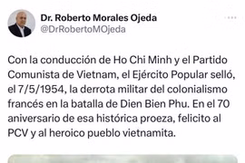 Roberto Morales Ojeda a souligné le rôle dirigeant du Président Hô Chi Minh, du Parti communiste du Vietnam et de l'Armée populaire vietnamienne dans la victoire de Dien Bien Phu. Photo: VNA