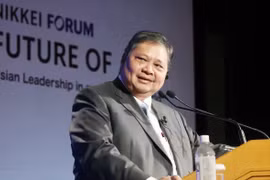 Le ministre coordonnateur indonésien des Affaires économiques, Airlangga Hartarto, à la 29e Conférence sur l'avenir de l'Asie au Japon. Photo: Nikkei Asia