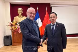 Le secrétaire du Comité central du Parti communiste du Vietnam et chef de sa Commission centrale des relations extérieures, Lê Hoai Trung (droite), a rencontré le 4 octobre à Paris le secrétaire international au sein du Parti socialiste de France, Dylan Boutiflat. Photo : VNA