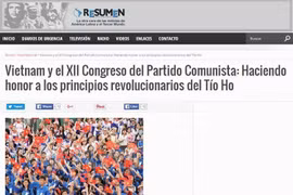 Le journal argentin Resumen Latinoamericano salue le Parti communiste du Vietnam 