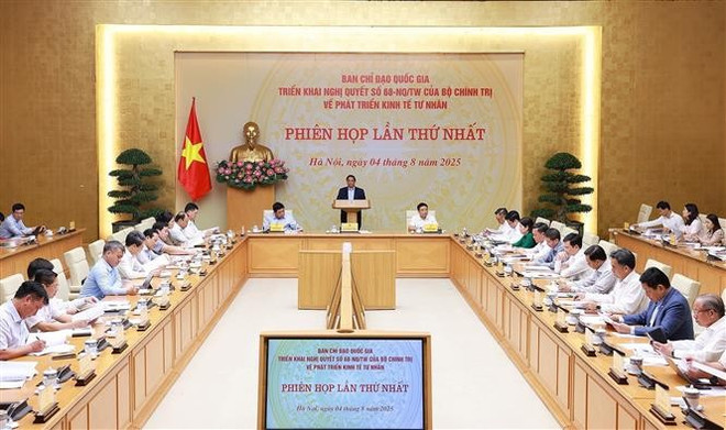 Le Premier ministre Pham Minh Chinh lors d'une réunion sur le développment économique. Photo : VNA 2.jpg
