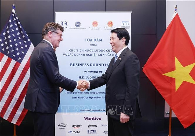 Le président Luong Cuong et d'un dirigeant d'une grande entreprise américaine. Photo . VNA 2.jpg